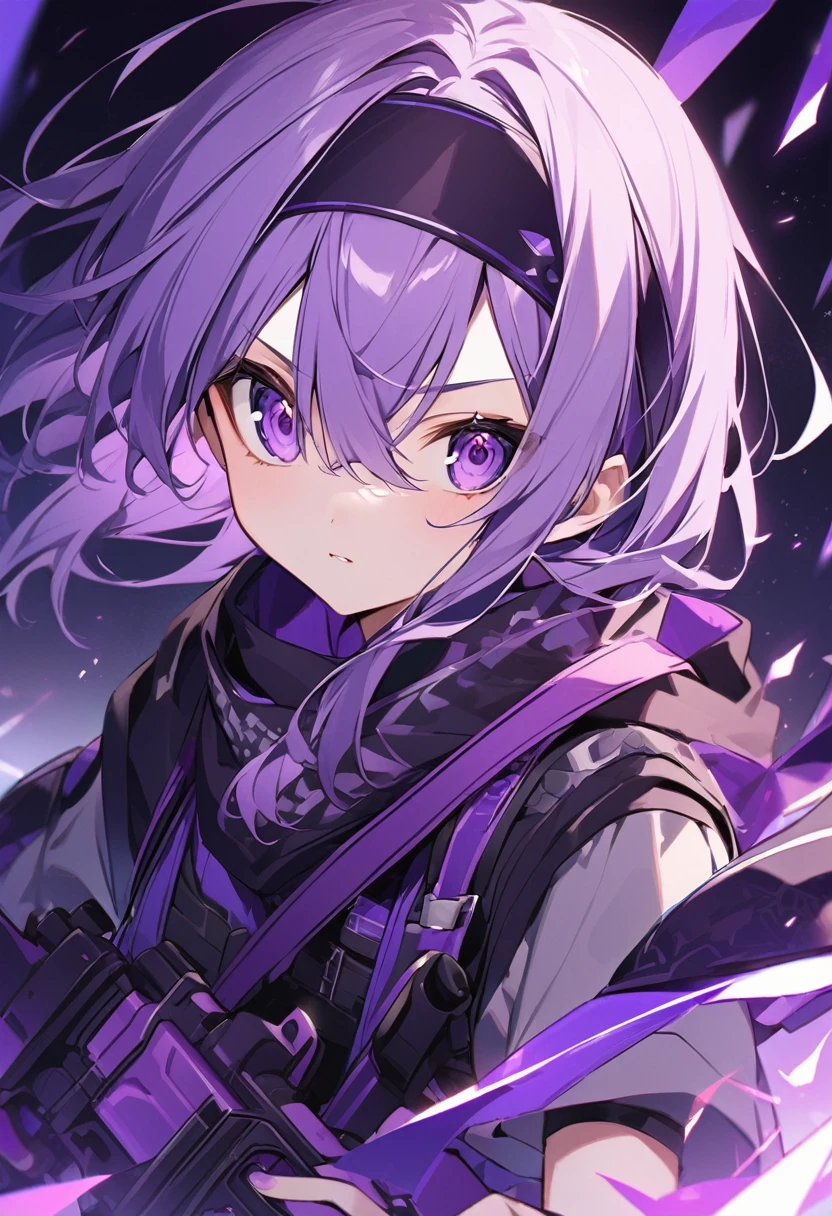 Keito。purple eye。purple Hair。purple sniper rifle。headband。