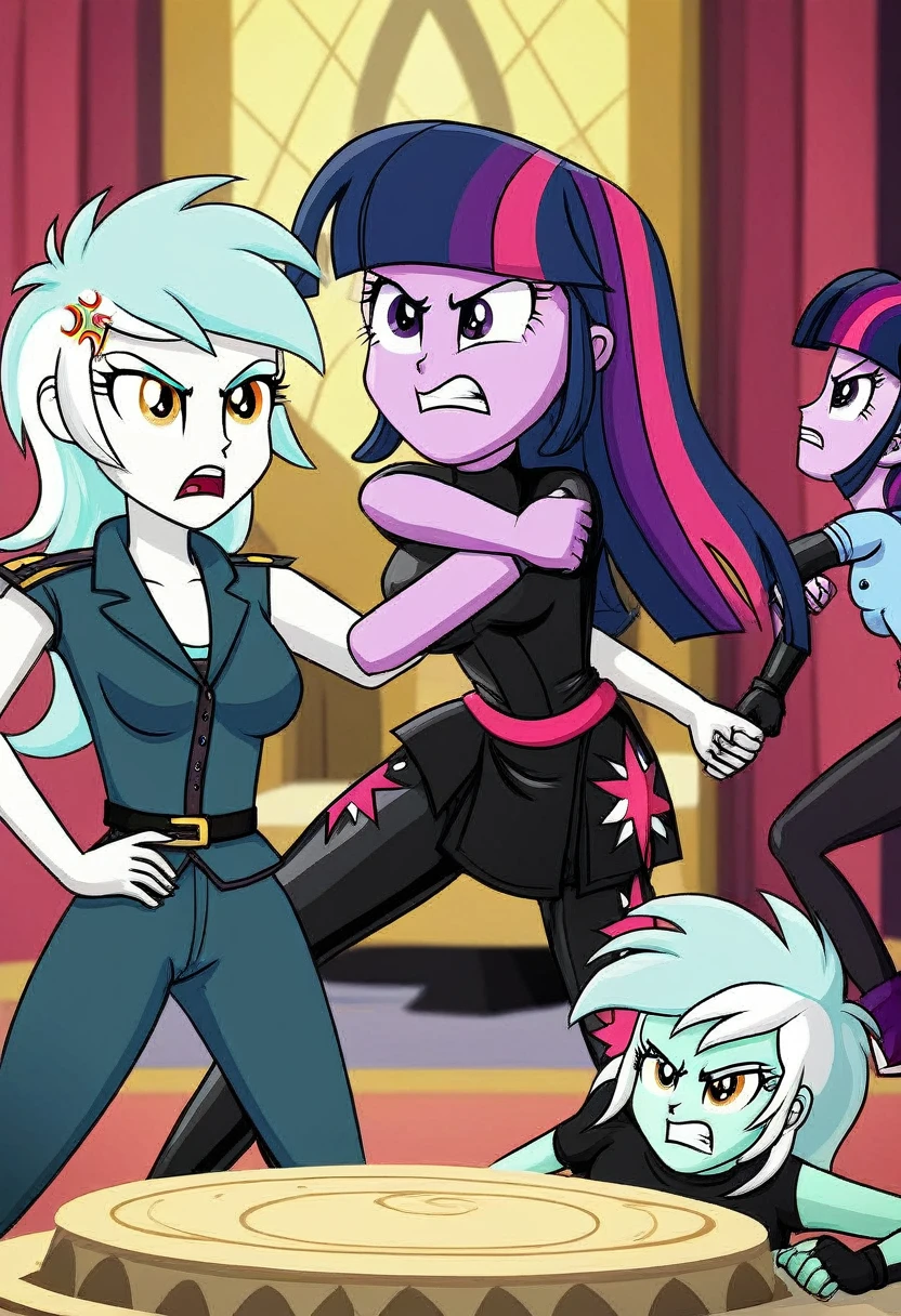 Eqg lyra angry Black LaTeX costiumme in the castle Black. Fight Twilight sparkle