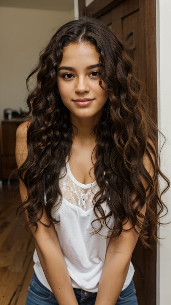 Face of a brazilian girl curly hair