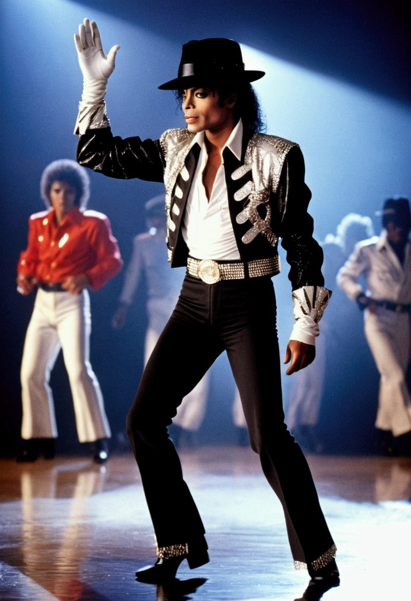 Michael Jackson (bad era), with Moonwalker dancing outfit, 80s photo