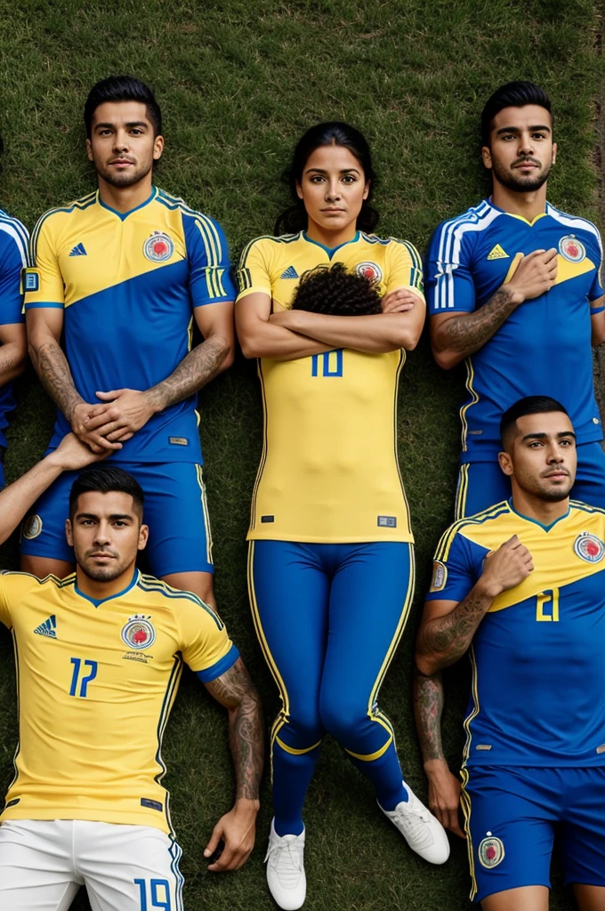 Laura, Jaime, Juan David and Juan Andrés on their backs with the Colombian national team shirt