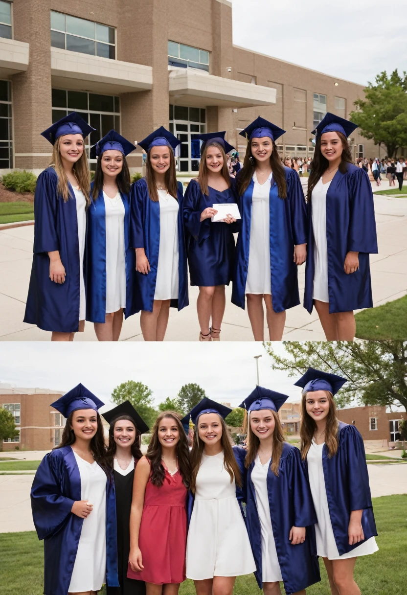 7 girls at their high school graduation at 14 years old