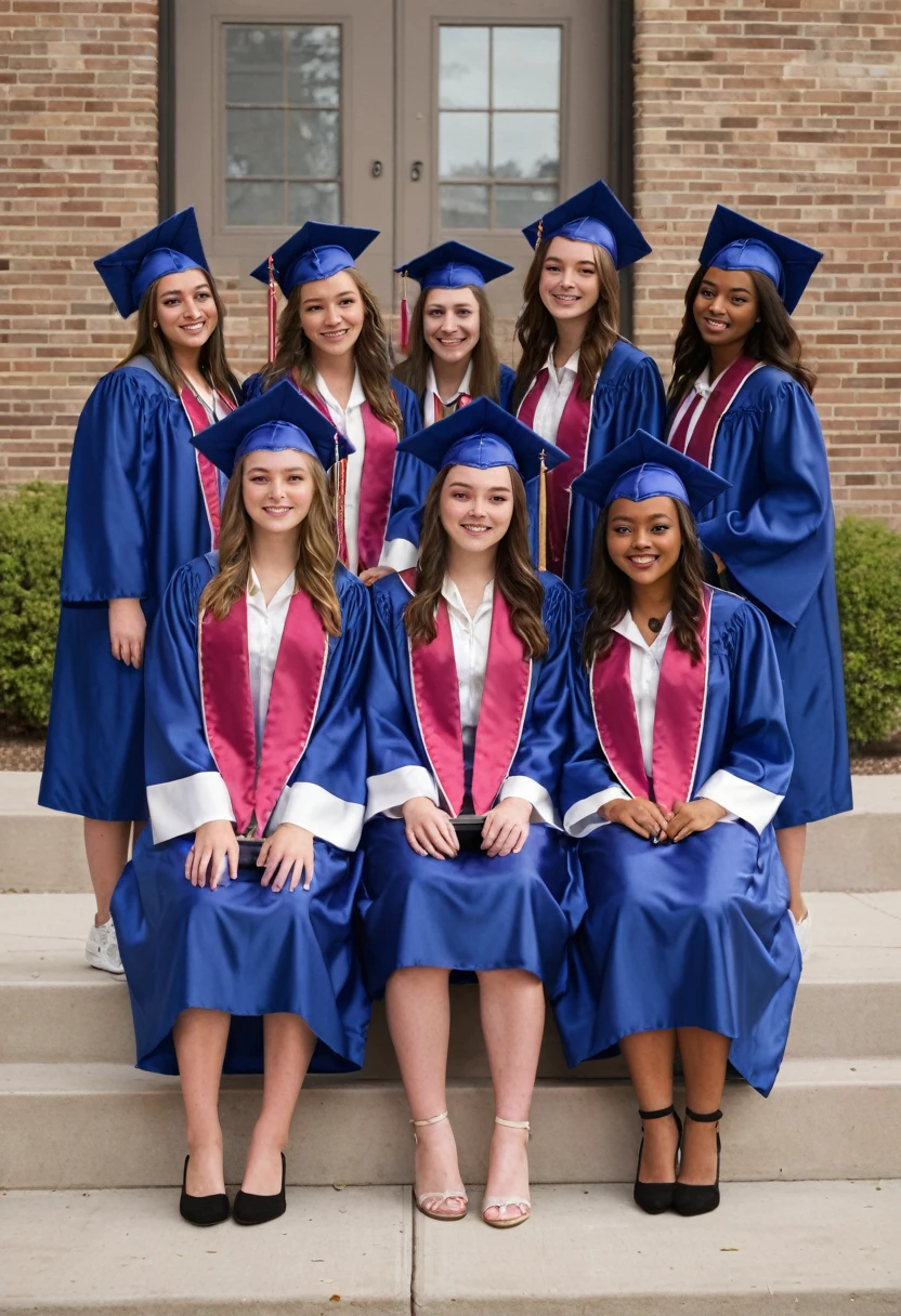 7 girls at their high school graduation at 14 years old