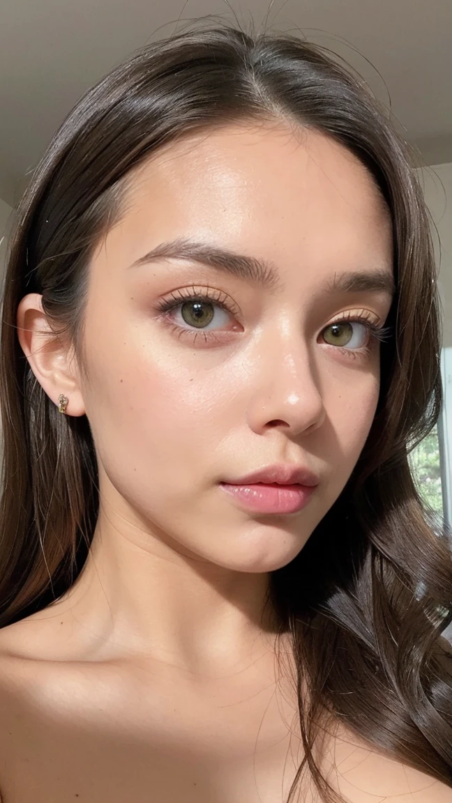 woman naked, Sexy girl with green eyes, tanned skin, Portrait Sophie Mudd, brown hair and large eyes, selfie of a young woman, bedroom eyes, Violet Myers, without makeup, Natural makeup, , cara con artgram, subtle makeup, Impresionante foto de whole body, piercing green eyes, beautiful angle, attractive pose, Cute , only face pose, brunette goddess, High detail, Satisfied pose,backwards
