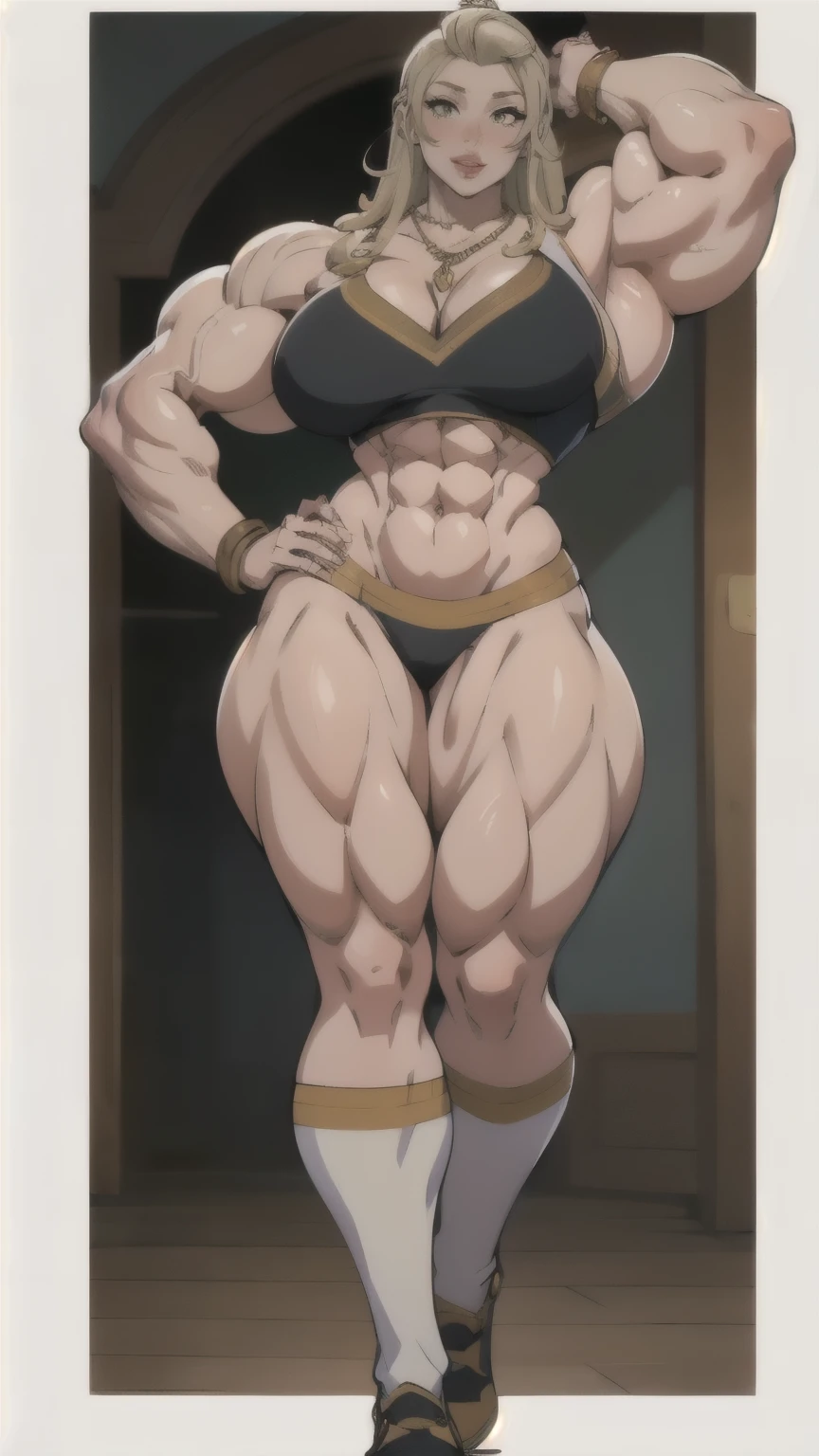 1girl,masterpiece , best quality,highres, 4k, Marin kitagawa, character in scgool uniform,long fluffy voluptuous hair,huge breasts,makeup,fashionable,necklace,jewelry,smiling,happiness radiant,posing sexy,muscular woman,bodybuilder,two tone hair