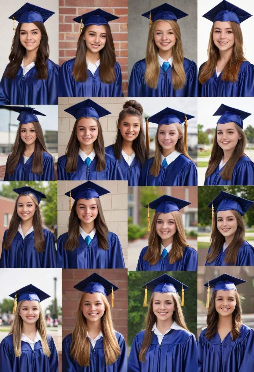 Hairstyles of 7 girls at their high school graduation at