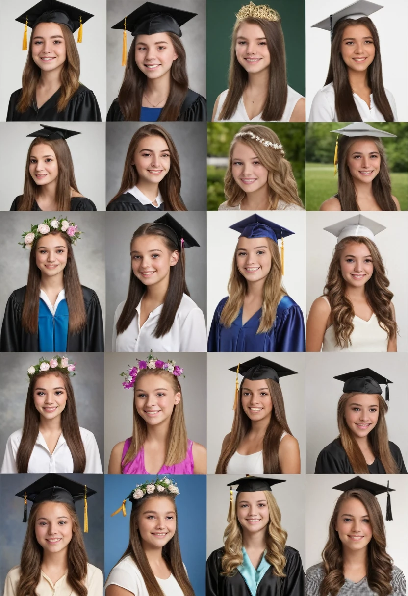 Hairstyles of 7 girls at their high school graduation at 14 years old