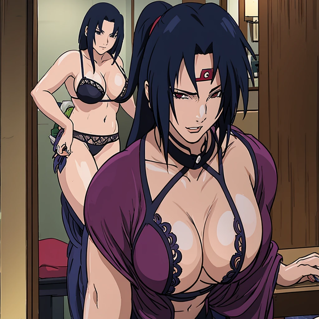 Mikoto uchiha in a sexy lacy black lingerie ,cleavage,milf,standing on door,full scenario