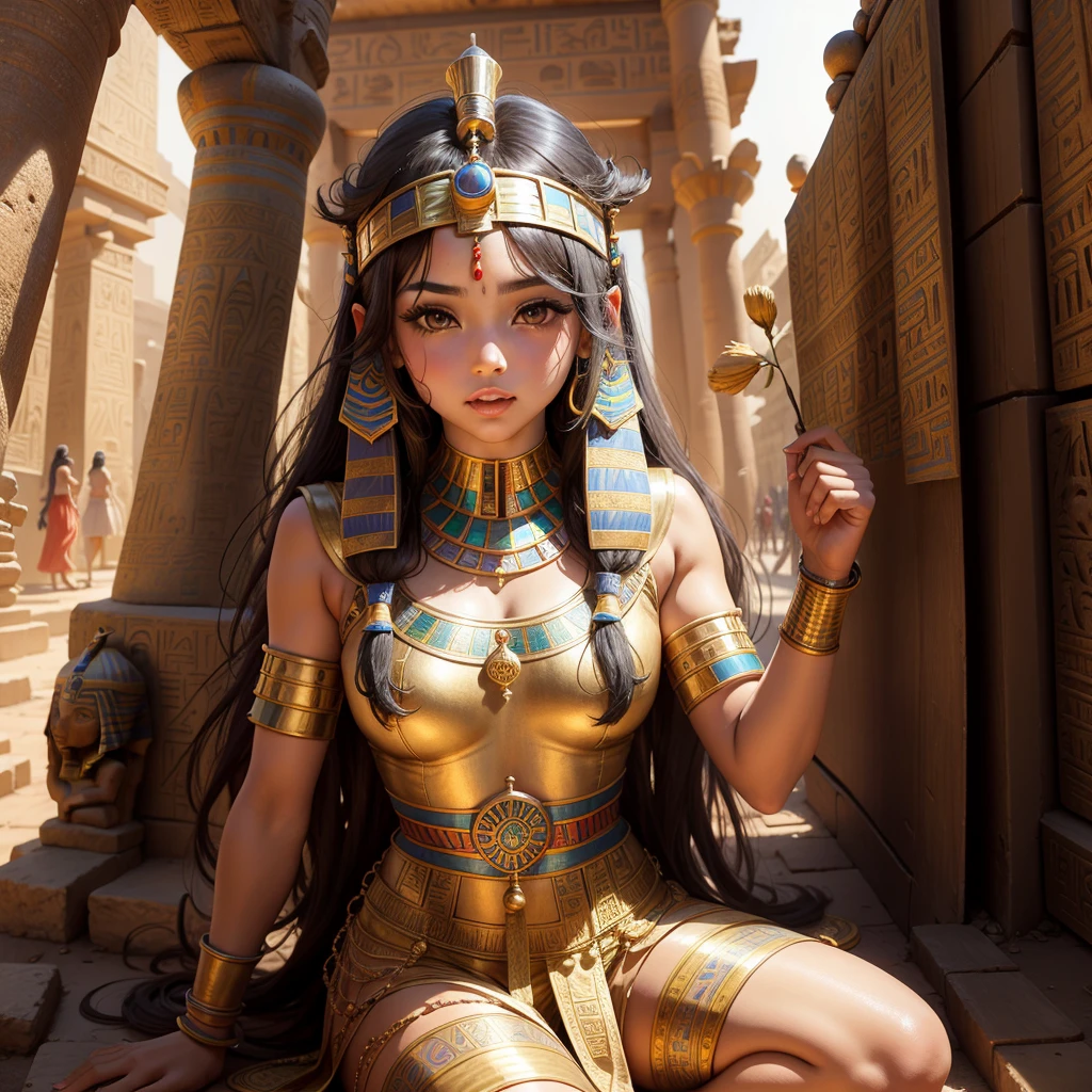 Cute ancient Egyptian princess、Colorful temples of ancient Egypt、The colorful streets of ancient Egypt