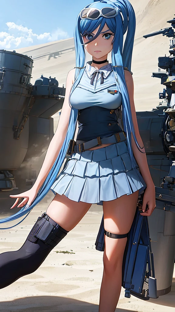 Detailed girl with an arrogant look in front of a war search fleet
