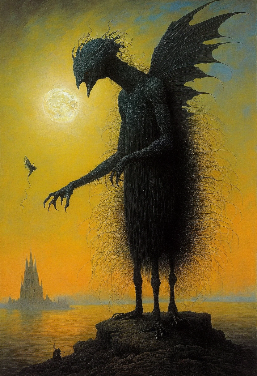 Mythical creatures, author：Zdzislaw Beksiński、black