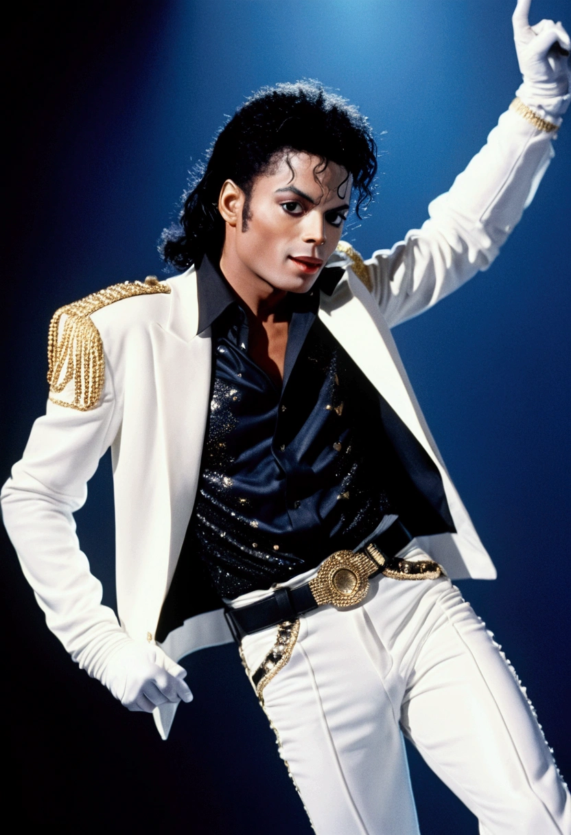 Michael Jackson (white skin), with Moonwalker dancing outfit, 80s photo
