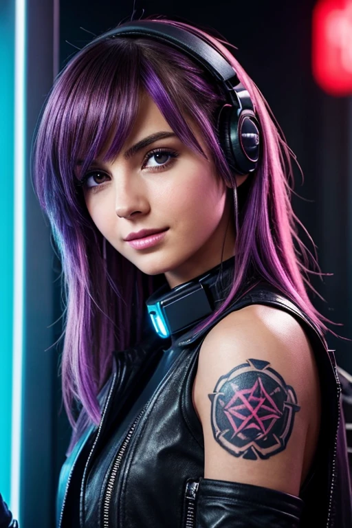 Sure! Here’s a concise description of Ana de Armas as a cute and introverted cyberpunk emo girl for an image generator AI:

**Hair**: Medium-length, dark brown hair, styled in loose waves with streaks of neon blue and purple. Her hair has an edgy, slightly tousled look.

**Facial Structure**: Soft, oval-shaped face with well-defined cheekbones and a delicate jawline, exuding a blend of gentle beauty and a subtle rebellious vibe.

**Eyes**: Large, expressive hazel eyes with long eyelashes, framed by well-groomed eyebrows. Her eyes often have a soft, introverted gaze, highlighted by dark, smoky eye makeup.

**Nose and Lips**: Small, slightly upturned nose and full, naturally pink lips. Her lips frequently curve into a shy, cute smile that reveals her introverted and happy nature.

**Skin Tone**: Light to medium complexion with a healthy, radiant glow, complemented by subtle cyberpunk-themed tattoos on her neck and arms.

**Build**:  and slender, with a graceful and feminine silhouette. Her build is delicate yet resilient, reflecting her inner strength.

**Attire**: Wears a mix of cyberpunk and emo fashion, including a black leather jacket adorned with neon accents, a graphic tee, ripped jeans, and combat boots. Accessories include fingerless gloves, a choker, and various piercings.

**Accessories**: Neon-colored headphones around her neck and a small, high-tech device or tablet in her hands, suggesting a love for technology and music.

**Expression**: Her expression combines a cute, approachable charm with a touch of introverted happiness. She often appears deep in thought or shyly smiling, with a hint of curiosity and contentment.

This description should help the AI generate an image of Ana de Armas as a cute, introverted, and happy cyberpunk emo girl.