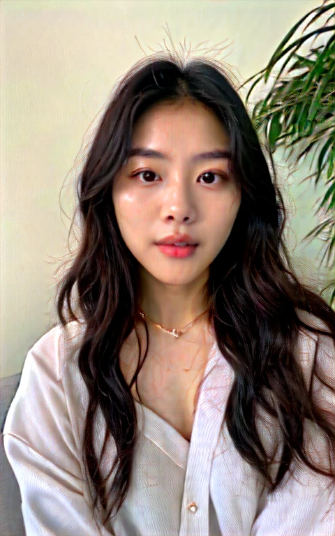 A delicate and beautiful Korean woman, 19 years old, totally the standard of South Korea modern Kpop idol, brown and wavy hair