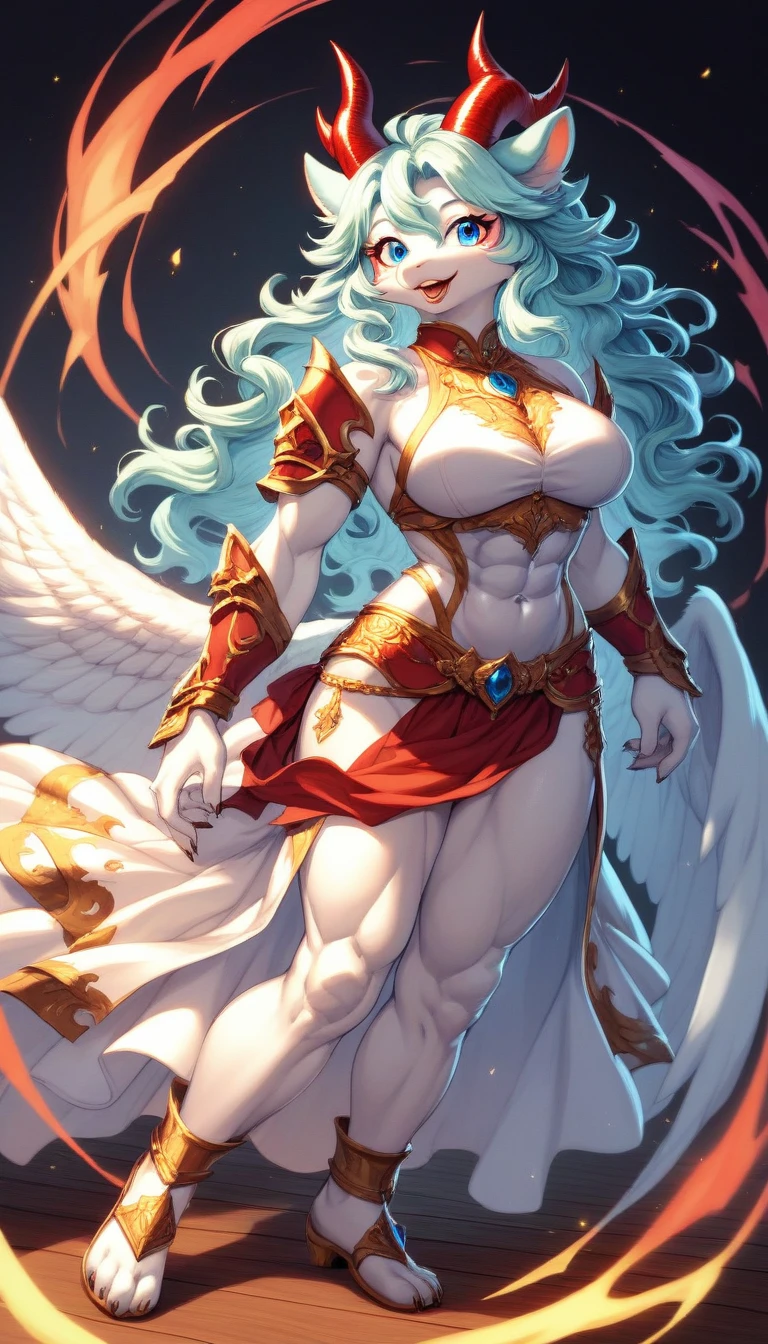 4k, High Resolution, Masterpiece, Best Quality, The World's Best Picture Quality Of Ultra-8k, Digital Drawings Photorealistic Drawing, [:( Facial Details: 1.2:0.2], Anthro, Gleaming Armor, Ornate Engravings, Elaborate Patterns, Angelic Halo Emanating Soft Light, Glowing Cosmic Halo Surrounding The Goddess, Serene Expression With Radiant Eyes, Long-flowing Hair Cascading Down, Delicate Features On The Goddess' Face,(Beautiful Goddess), (Big Muscles), (Solo), Muscular Arms, (Big Penis), (Canine Penis), (Canid Penis), (Knot), (Large Penis), (Massive Penis), (Saggy Balls), (Big Boobs), (Massive Boobs), (Erect Nipples), (Abs), (Muscular Thighs), (Thick Thighs), (Wide Hips), (Muscular Legs), (Tall Figure), (Colorful Outfit), (Wings: 1.4), Divine Clothing, Engraving, Detailed Filigree, Intricate Patterns, Shimmering Light, Ethereal Beauty, Adorned With Gemstones, Heavenly Craftsmanship, Angelic Wings, Celestial Symbols, Radiating Power, Otherworldly Protection, Divine Aura, Majestic Presence, Regal And Awe-inspiring, Enchanting And Mesmerizing, Transcendent Splendor, Masterful Engravings, Divine Essence, Opulent And Resplendent, Intricate And Exquisite, Unparalleled Craftsmanship, Ethereal And Supernatural, Shimmering And Luminescent, Intricate Detailing, Celestial Engravings, Magnificent And Grand, Divine Radiance, Sacred And Majestic, Intricate Motifs, Celestial Glow, Heavenly Brilliance, Intricate Metallic Carvings, Celestial Elegance, Heavenly Luminescence, Divine Opulence, Enchanting Ornamentations, Cosmic Halo, Angel Halo, Heavy Armor, Extreme Cosmic Storm Style, Full Body, Translucent And Reflective Skin.