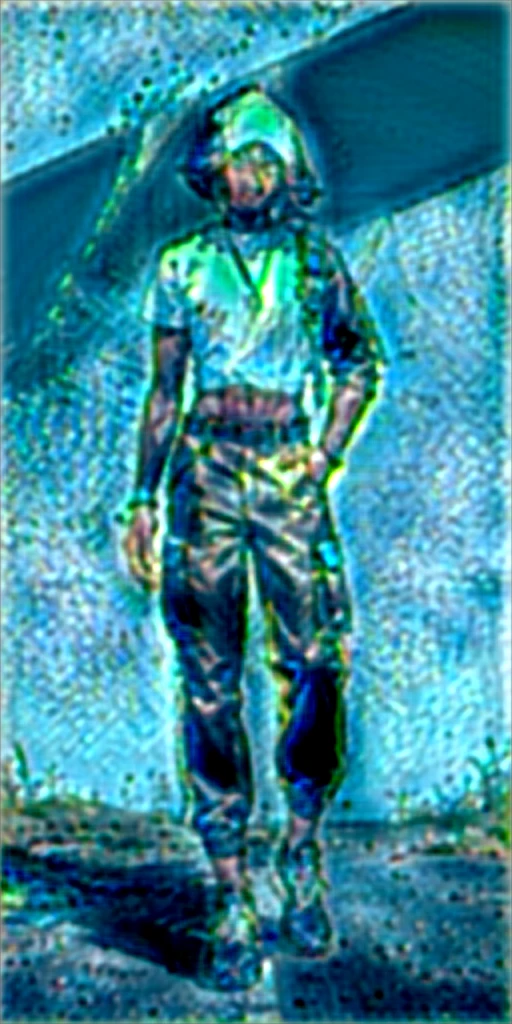 a boy, shoulder length hair, straight dark hair, dark-skinned, wearing a black yk2 crop top, moss green cargo pants, green and white Jordan sneakers, eyes browns, black stynia nose