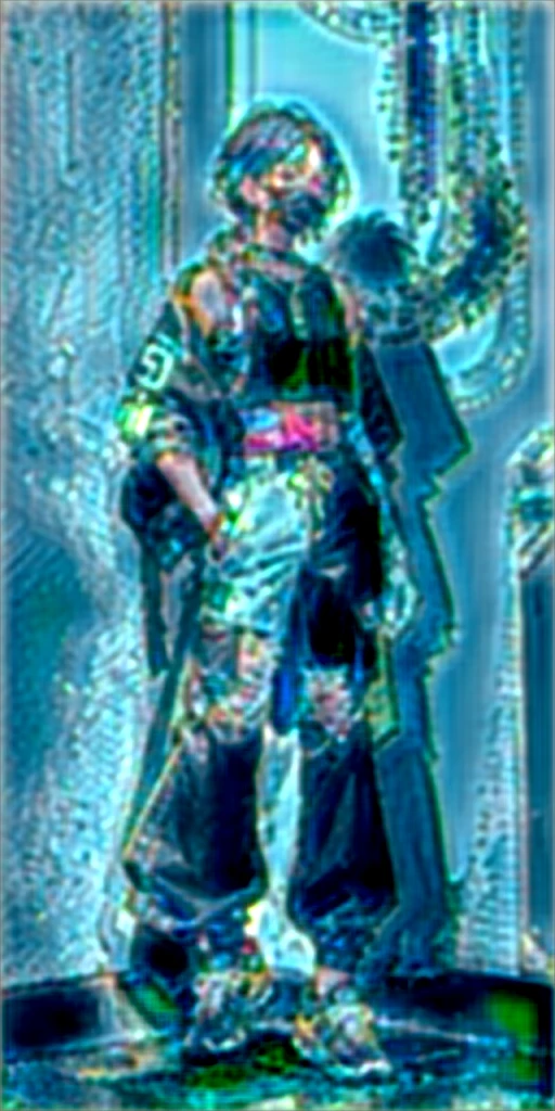 a boy, shoulder length hair, straight dark hair, dark-skinned, wearing a black yk2 crop top, moss green cargo pants, green and white Jordan sneakers, eyes browns, black stynia nose