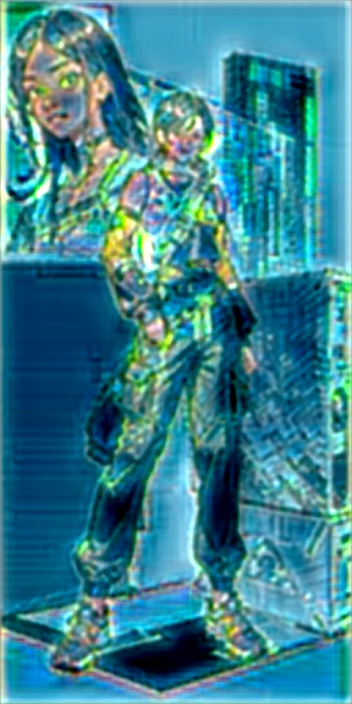a boy, shoulder length hair, straight dark hair, dark-skinned, wearing a black yk2 crop top, moss green cargo pants, green and white Jordan sneakers, eyes browns, black stynia nose