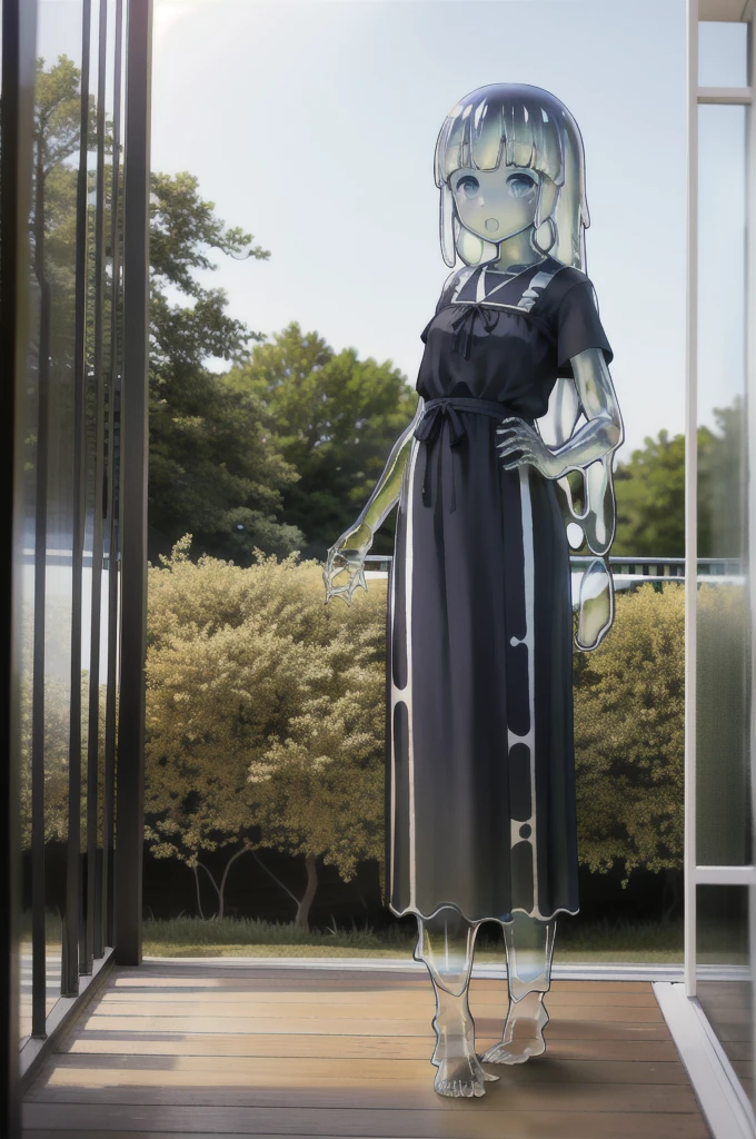 absurdity, A high resolution, Best quality, Slimy girl, (Transparent:1.5), whole body, barefoot, Anime