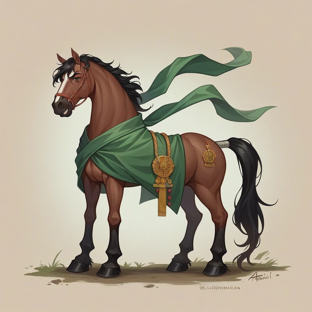 A martial Arab samurai man in green uniform standing on the ground with a horse trapped in the middle of an Arab army, a large tractor, most of the knights and warriors dressed in red, digital art, fantasy art, arabic samurai, arabic art, arabic, horse warrior, grim dark orientalism,