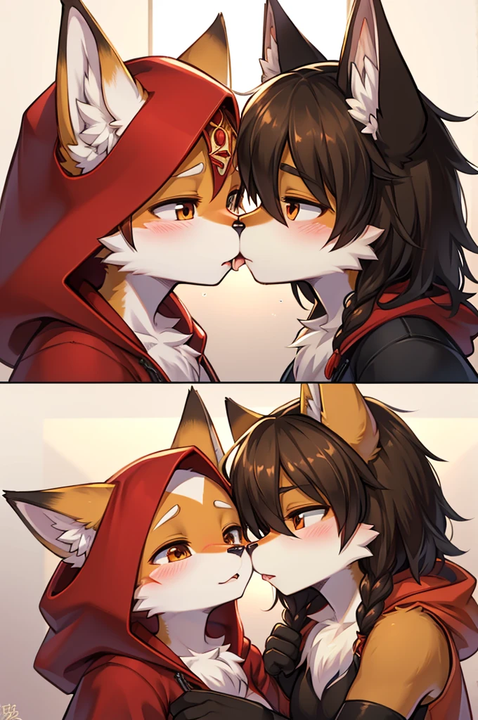 Foxと女の子が抱き合っている絵が2枚あります, Kiss together cutely, Kiss together, fur art!!!, Kiss each other, pov fur art, ファンタジーFoxの愛, Furry Anime, very very beautiful fur art, Red Hood, Hairy Chest, Foxの耳, High quality fan art, Fox, A nice kiss, fur art, wake up, Comic art」