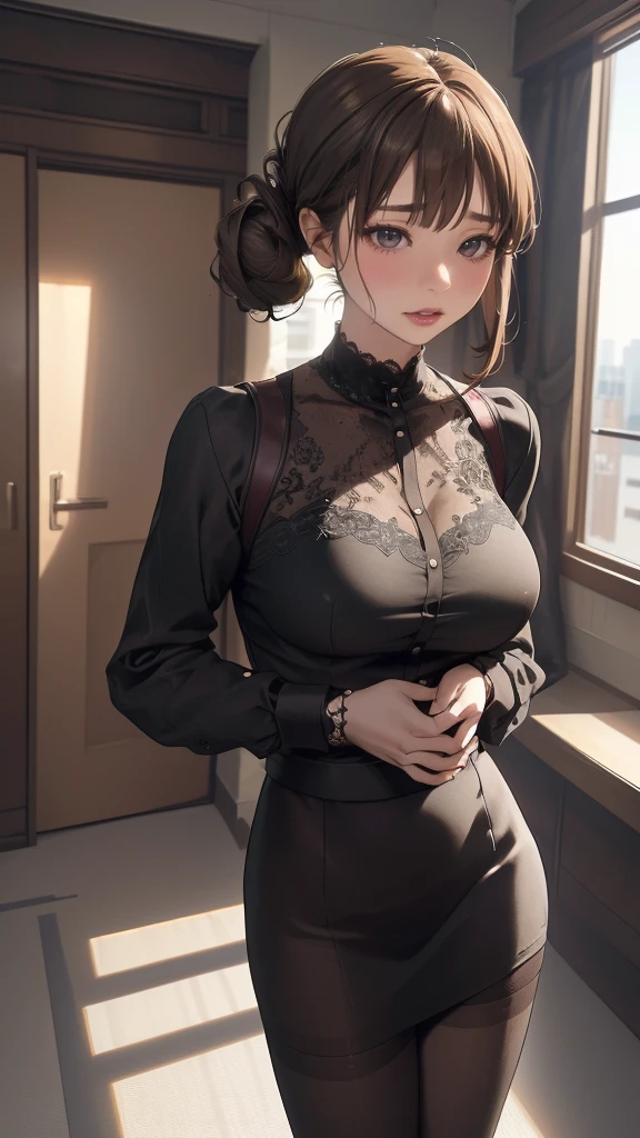 (middle-aged woman:1.2),office lady fashion,black pantyhose,(spread legs:1.2),(Thin type:1.8),(big breasts),(random hairstyle),(Highest image quality,(8k),ultra-realistic,best quality, high quality, high definition, high quality texture,high detail,beautiful detailed,fine detailed,extremely detailed cg,detailed texture,a realistic representation of the face,masterpiece,Sense of presence)