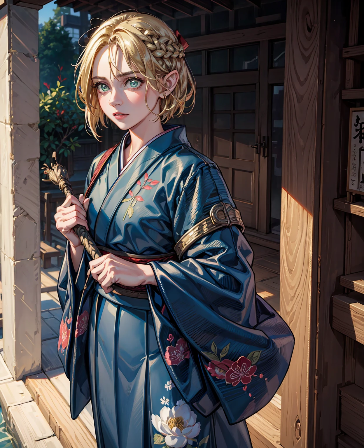 Top Quality, Masterpiece, High Definition, 1girl, Beautiful and Perfect Face, Bob Cut, Japanese Clothing,Kimono, Intricate Details, Cinematic Feel, 8K, Very Detailed