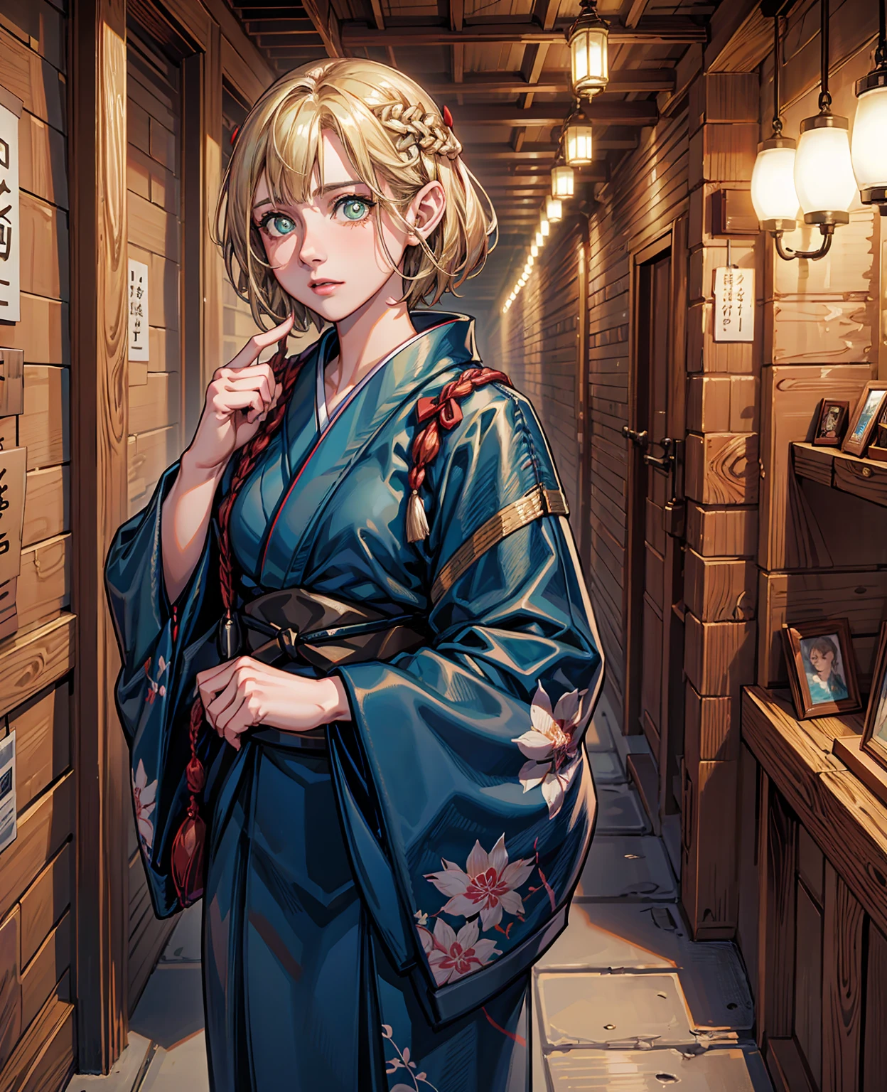 Top Quality, Masterpiece, High Definition, 1girl, Beautiful and Perfect Face, Bob Cut, Japanese Clothing,Kimono, Intricate Details, Cinematic Feel, 8K, Very Detailed