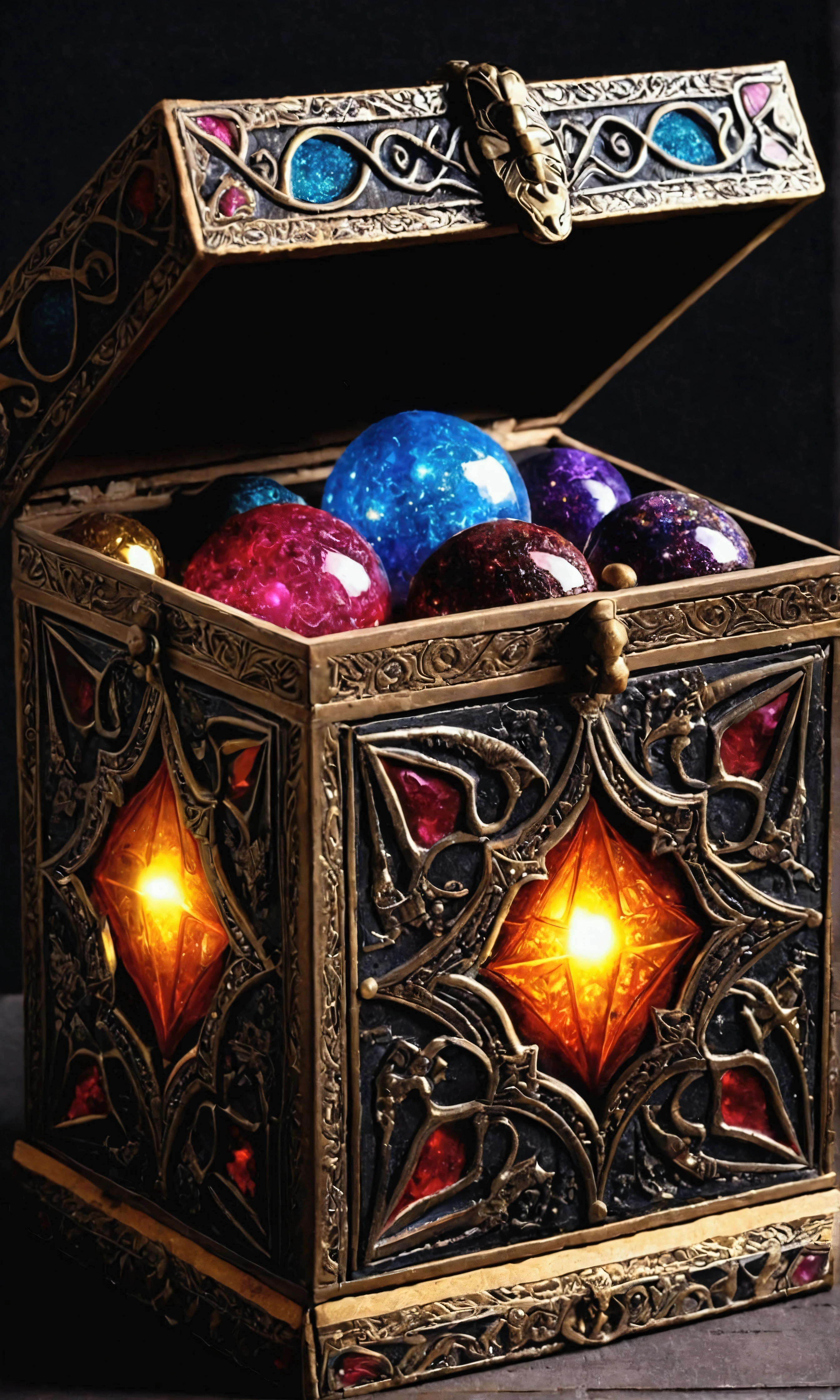 Box of a thousand wonders,ancient magic,mystical magic,colorful powers,dark and colored,darkness vs. brightness