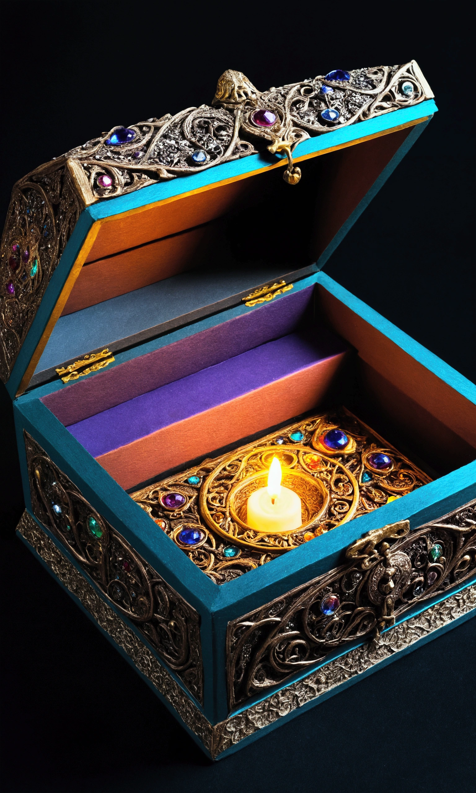 Box of a thousand wonders,ancient magic,mystical magic,colorful powers,dark and colored,darkness vs. brightness