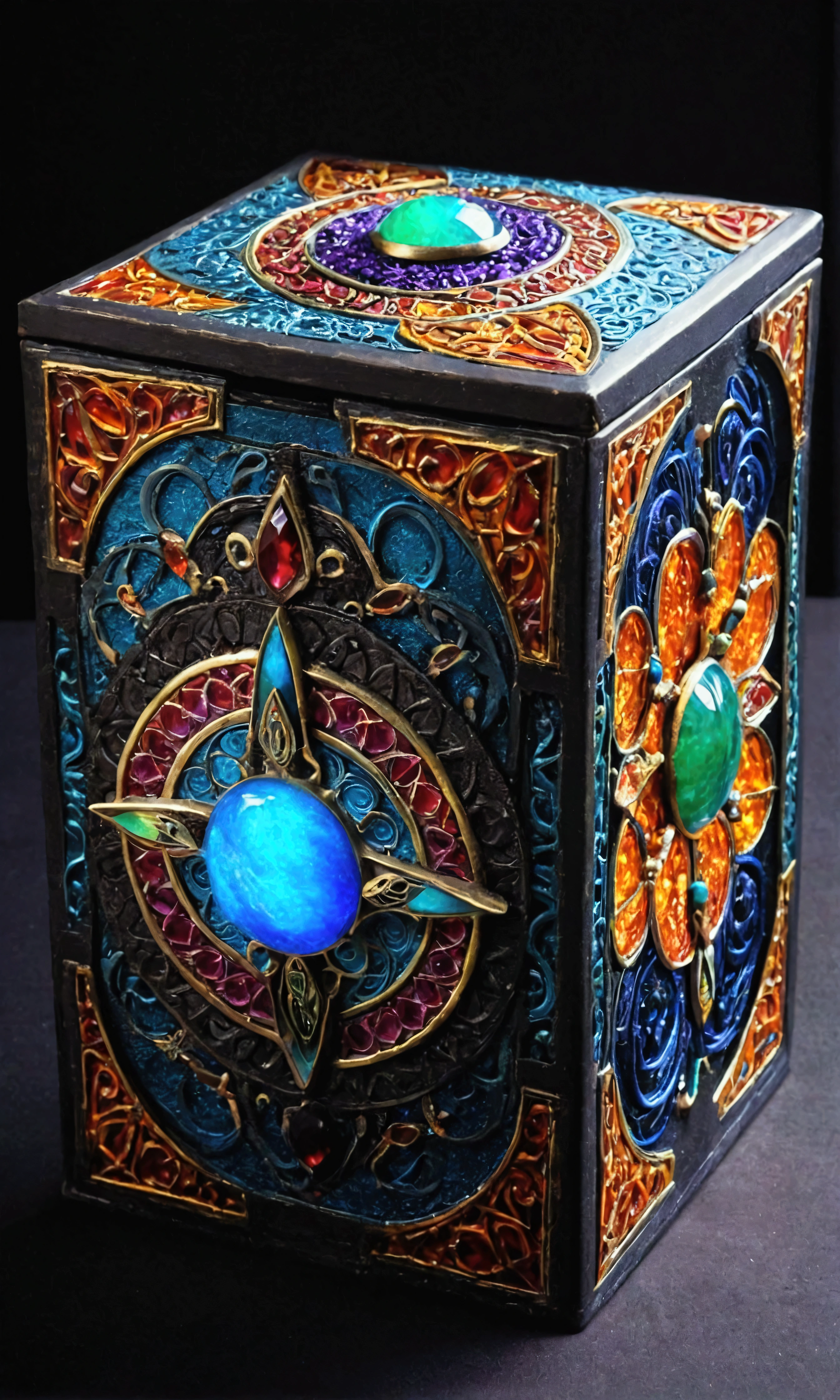 Box of a thousand wonders,ancient magic,mystical magic,colorful powers,dark and colored,darkness vs. brightness