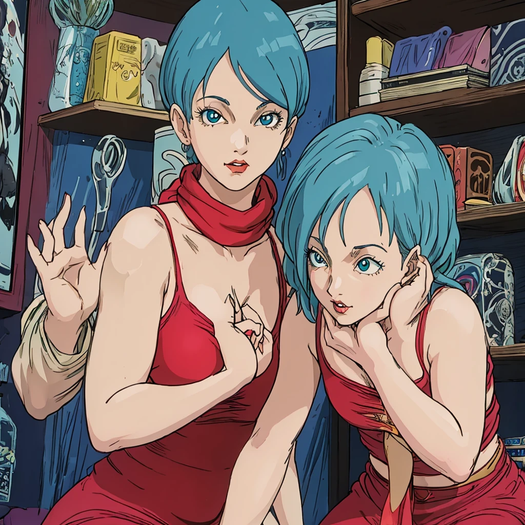Blue hair Bulma in a sexy Lacey red lingerie,milf ,big breast 