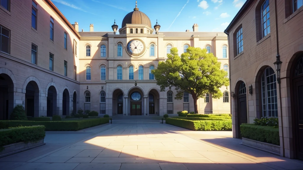University courtyard,clock at the entrance