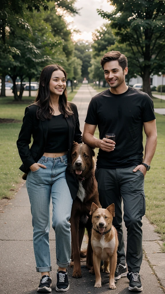Image of a couple with two dogs