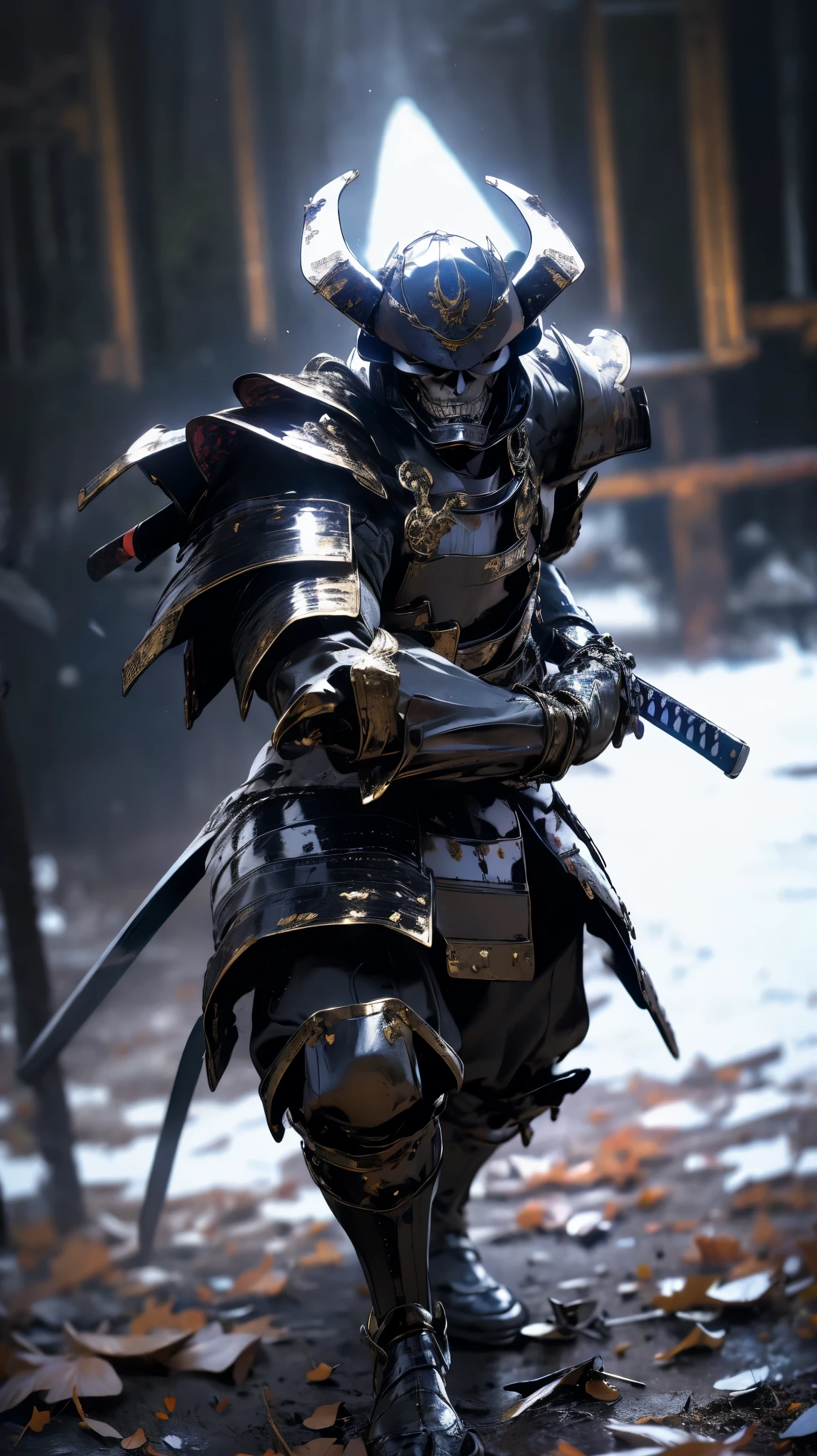 fallen samurai,embers,gloomy and creepy atmosphere,red samurai,dramatic lighting,Cracked red armor, intricate details,a lost battle,Fading glory,ghostly shadows,foggy background,Face under the mask,majestic helmet,a figure,rising smoke,Doomed destiny,gloomy ruins,majestic composition,military honor,loneliness,Firefighting,A sinister presence,ash and smoke,bloody earth,Worn armor,determination,Glyph of Courage,The end of the samurai era,A devastated battlefield, standing in the middle of the battlefield [muted color palette],[Tonos outfits],[Intrusive atmosphere:0.9],  character with chains around his neck, Badass 8K, best wallpaper 4k , chained skeleton, This character has cryokinesis, an epic of an energy man, chaos nightmare amour venom, the the man is wrapped in chains