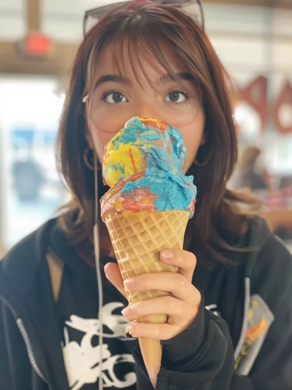 Girl making a suprised face while gripping a thick girthy cock infront of her face