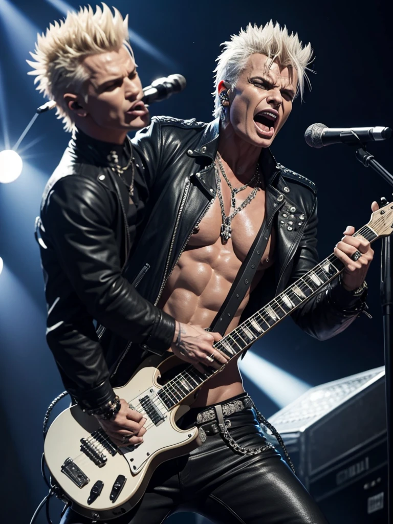 Billy idol on stage screaming into microphone