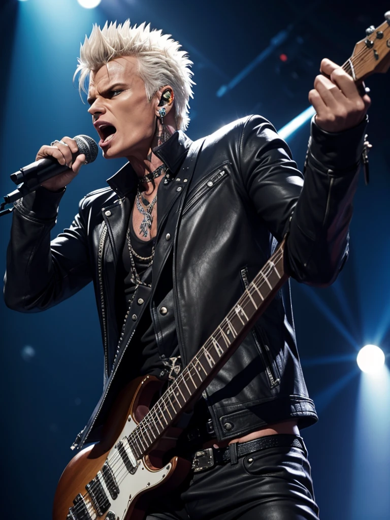 Billy idol on stage screaming into microphone