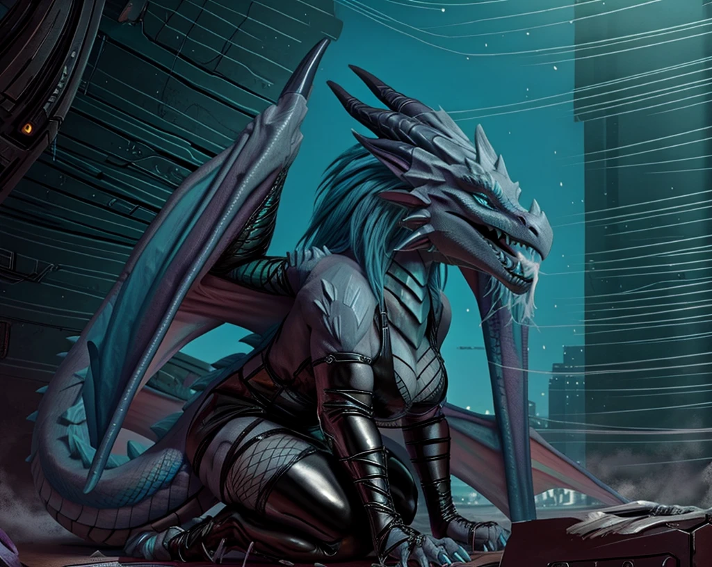 an extremely talented impressionist painting of mature AurothDOTA wyvern female in cyberpunk setting giving blowjob to a dragon male, standing, ((penis)), summer, town center, skyscrapers in distance, masterpiece, best quality, ultra-high-detailed, feral, female, anthro, detailed scales, slim body, athletic, curvy, light blue mane, uploaded on e621, nsfw, questionable content, scalie, wings, wyvern, focus on face, serious face, 1girl 1 male, mating, having sex, large breasts, latex dress, sideless outfit, arm guards, latex thighihighs, fishnets, cross-laced clothes, headgrabblowjob, dragon holding Auroth head, dragon penis in Auroth mouth, Auroth giving blowjob, cum on Auroth face, cum in Auroth mouth, deepthroat