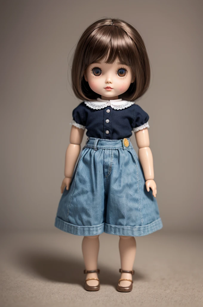 A doll with a round head, square body, leg shorter than the other, giant foot, and arm shorter than the other