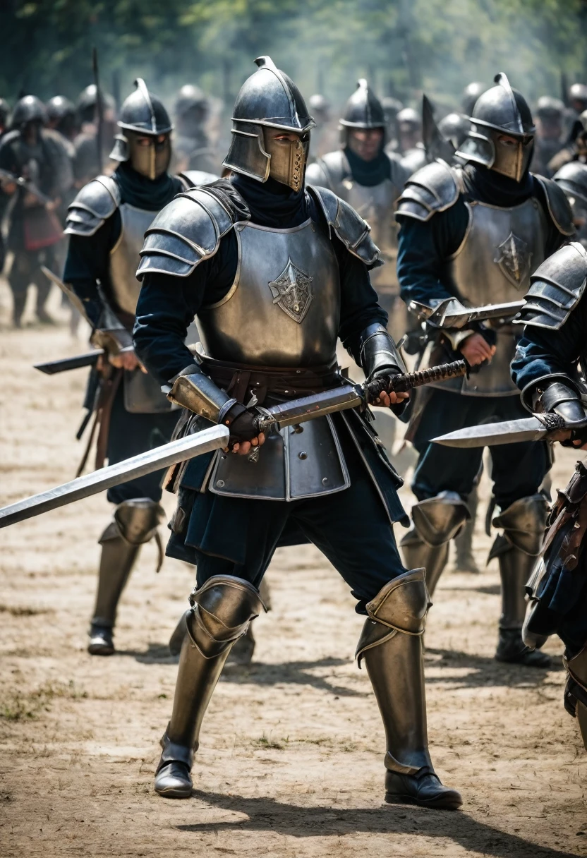 battle with soldiers with iron swords, against soldiers armed with firearms.