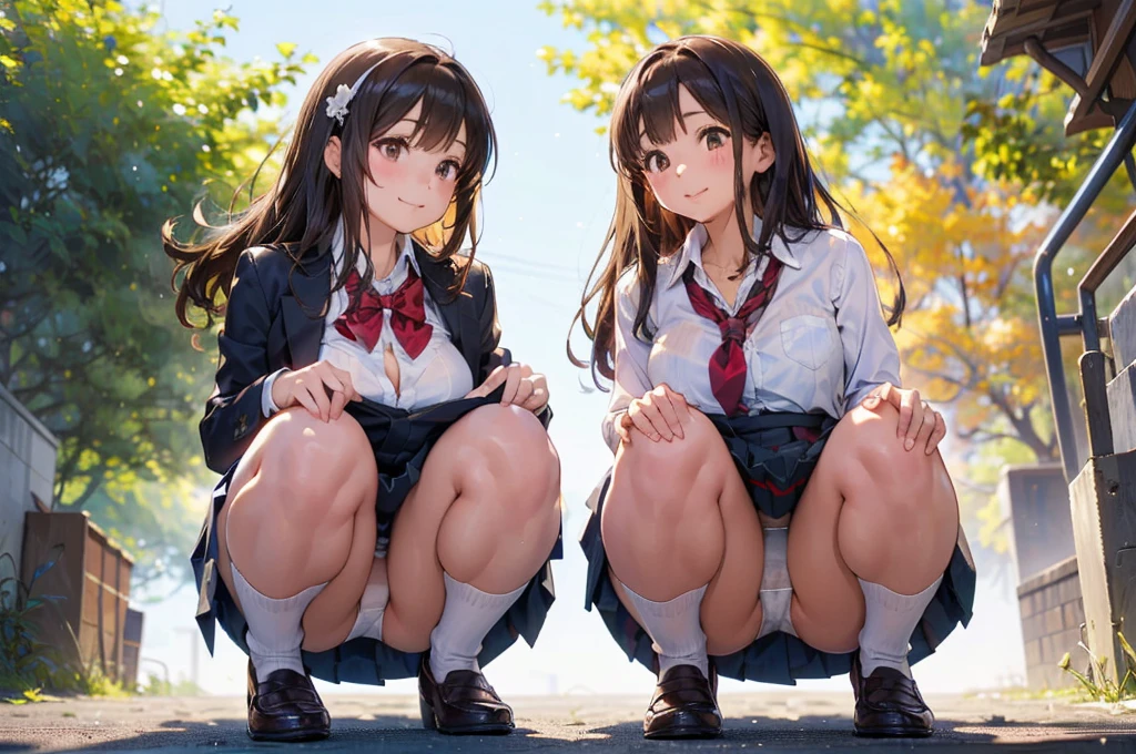 Red checked mini skirt、(Realistic, photo Realistic:1.2), ((Highest quality)), Shift the center of gravity backwards, かなりEmbarrassing, White pantiesー, (Showing panties:1.4),Tight Skirt, (Panty shot:1.3), (Lift up your skirt:1.3), (Squat:1.4), Place your heels on the ground, Spread your legs a little, Squat with your knees up, Put your butt on the ground, loafers, Beautiful facial details, Real human skin, Gentle expression, 正面figure, angle From below, Realistic, photoRealistic, cute, Short skirt, Squat deep on school grounds, cute school girl, Japanese school girl uniform, whole body,smile, 自然なsmile, cutesmile, 魅惑的なsmile, (Looking at the audience:1.2), From before, From below,Red checked mile、Making a peace sign、Squatting,from the front, {{{Showing panties:2.0}}},Pay attention to the panties,School Shirt,, Wide-angle
,(Masseter muscle area, Highest quality),Absurd, (Two Girls),Squat,eight-headed body, 学校のclassroom, Red mini skirt,, Red pleated skirt,Red pleated skirt,{{White loose socks}},Browsing Caution,((Tabletop,High resolution)), Best lighting, Best Shadow,Low angle, (Tabletop:1.2), Highest quality, High resolution, unity 8k wallpaper, (figure:0.8), (Beautiful fine details:1.6), 非常にDetailed face, Perfect lighting, Highly detailed CG, (Perfect hands, Perfect Anatomy) 、(Two Girls), (Highest quality), (Super detailed), (Detailed light), (Very delicate and beautiful), Brown Hair, Brown eyes, model, (Beautiful big boobs:1.2), Bare shoulders, (Bare Chest:1.3), (High School Uniform, Red pleated skirt:1.3), (High with wide open breasts:1.6), Highest quality, Highly detailed CG synthesis 8k wallpaper, High resolutionRAWカラー写真, Professional photography, (((Bokeh))), Depth of written boundary, White panties、茶色のloafers、smile、明るいclassroom、(((by 2 person))),(((2 girls))), Slim and beautiful thighs, Highly detailed skin, masterpiece, Highest quality, 非常にDetailed face, Vibrant colors, Cinema Lighting,, Two Girls, by 2 person, Brown eyes, Brown Hair, hair ornaments,short hair,Red Check Skirt,blush, White shirt, masterpiece Highest quality High resolution、Sit with your knees bent、Beautiful feet 、On campus、まるでFrom below見上げるかのように、Embarrassing,Browsing Caution,White panties,Camel Toe、((Tabletop, Highest quality, High resolution, Pixel perfect, ))), Two Girls, by 2 person きれいな女性、whole bodyが見えました、 ((Short Wavy Hair, bangs, Brown Hair)), ((Brown eyes, Beautiful eyelashes, Realistic eyes)), ((Detailed face, blush:1.2)), ((Smooth texture:0.75, Realistic texture:0.65, Realistic:1.1, Anime CG Style)), Medium chest, Dynamic Angle, Perfect body, ((school uniform, White shirt, Red Skirt, Unbuttoned shirt、Red Check Skirt、White socks)), classroom、Sit at a desk、I took my feet off the desk.、smile、(Lift up your skirt with your right hand、Spread your legs、Knees wide open、white lace panties)、、(cuteブラ)、From belowの角度