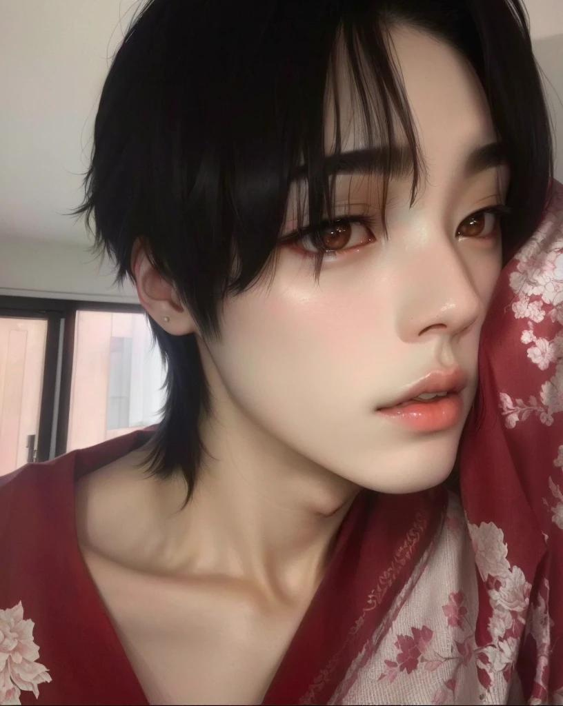 asian boy ulzzaeng perfect skin pale skin black hair slanted eyes