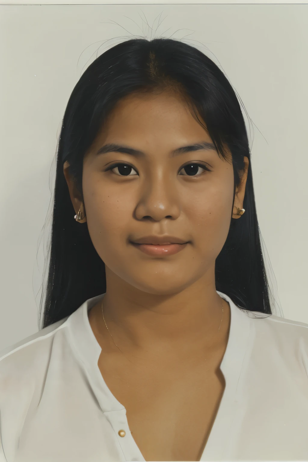 Filipino yearbook headshot photo of a Filipino woman named mary garcia born in 1991, holding up a drivers license to the camera
