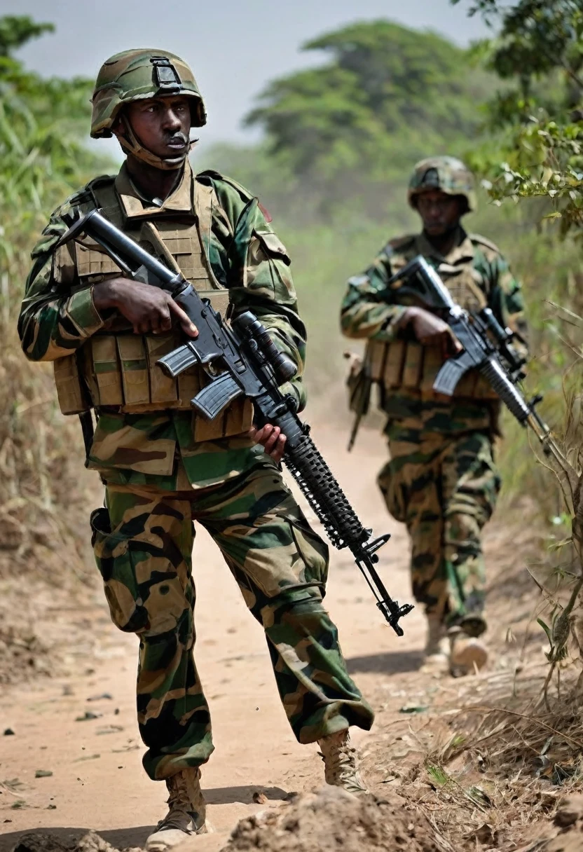 soldiers armed with rifles injured with holes in their bodies