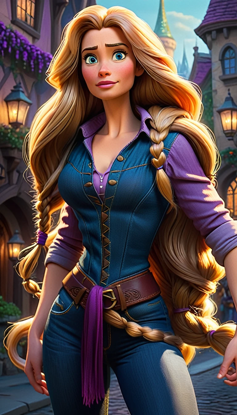 score_9, score_8_up, score_7_up, score_6_up, score_5_up, (high quality, detailed, beautiful), detailed soft lighting, rating_explicit, Disney's Rapunzel (muscular:0.8), long hair, walking around the streets of Arendelle, tight jeans and crop top, ultra detailed eyes, ultra detailed face, absurdres, masterpiece, best quality, high resolution.