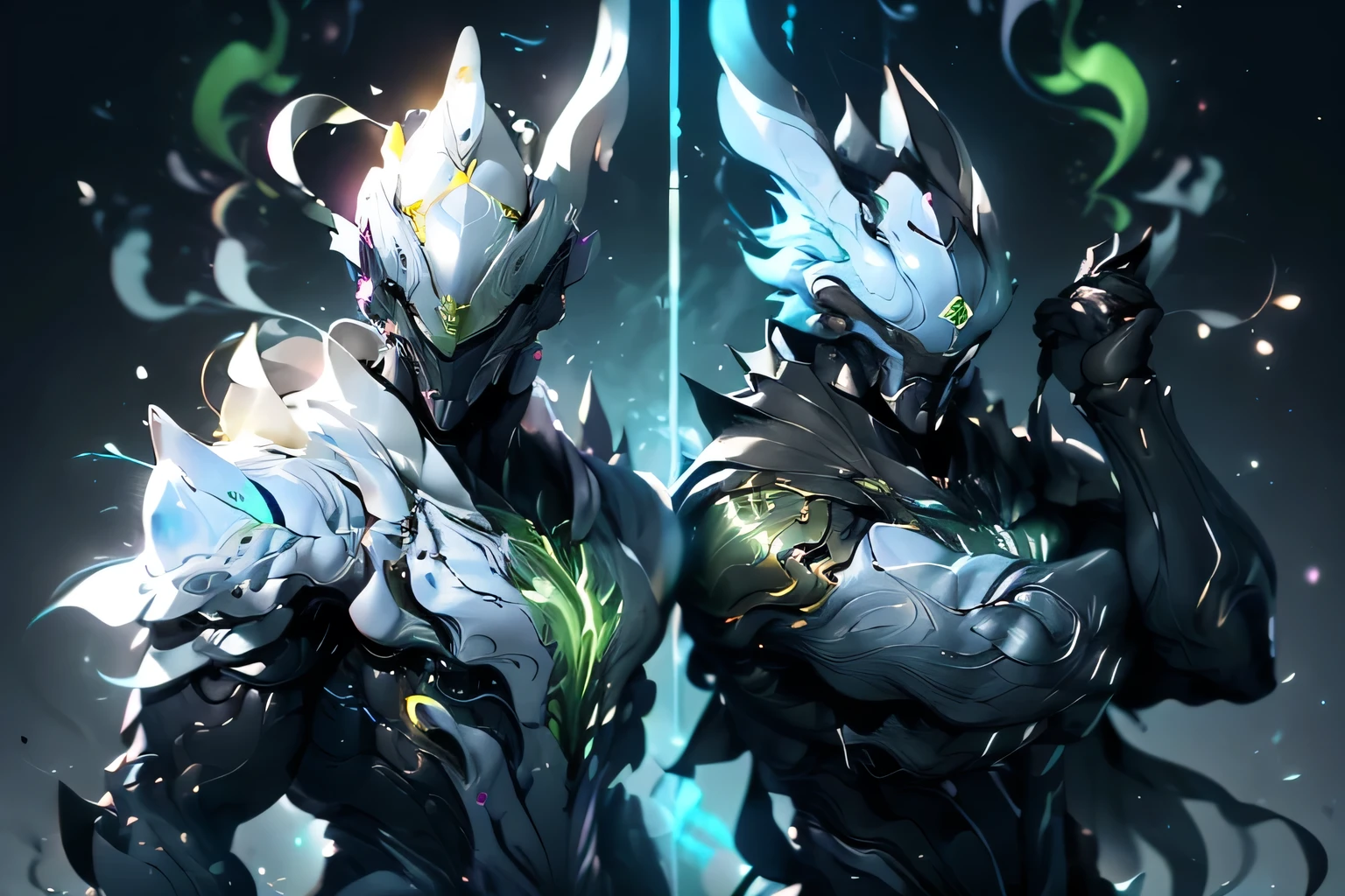 Beautifully detailed images,Depicts a double-headed magical sword, Radiate magical energy. Shiny and sharp blade,Fluorescent green light, Bends and twists when reaching from one hand to the other, Create a mesmerizing, Light grey flames rotating ethereal trajectory. The surrounding rooms are bathed in grey light, Dark gray light, Casts a faint glow on an object. Macro lens, Prime Time, Soft lighting