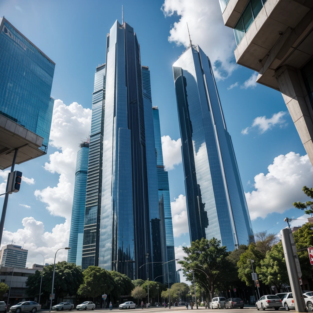 Futuristic Latin American tower with dinosaurs