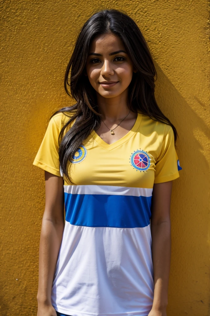 Woman with Colombian shirt and name