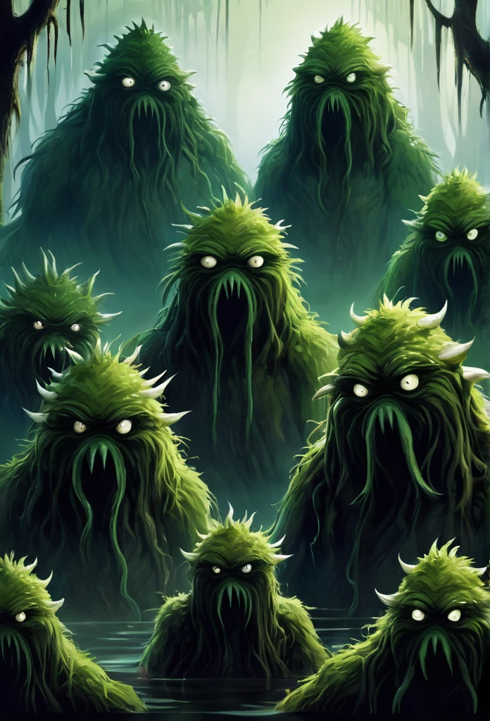 Swamp monsters with hands over eyes